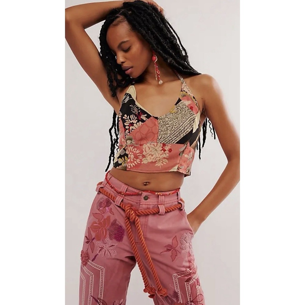 Free People Rae Halter Top Floral Stretch Boho Festival Women's Small New - Picture 4 of 13